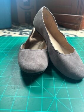 Kelly & Katie Gray Scalloped Suede Ballet Flats